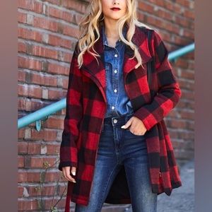 Steve Madden | Red & Black Buffalo Check Belted Wrap Coat